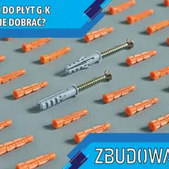 Pomarańczowe kołki do płyt gipsowych i dwa szare z wkrętami. Wytrzymałość kołków do płyt g-k jest kluczowa przy montażu.
