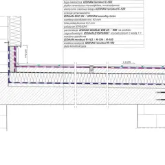 Przekrój tarasu z wylewką ze spadkiem 1,5-2%. Widoczna izolacja przeciwwodna, warstwa spadkowa i płyta konstrukcyjna.
