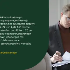 Mężczyzna w okularach analizuje dokumenty dotyczące inspekcji budowlanej.