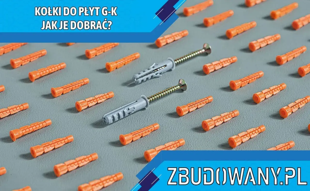 Pomarańczowe kołki do płyt gipsowych i dwa szare z wkrętami. Wytrzymałość kołków do płyt g-k jest kluczowa przy montażu.